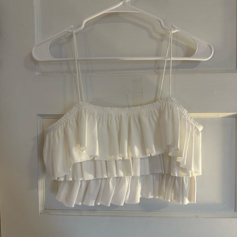 Zara White Ruffle Tank Top